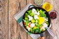 Frozen broccoli, brussels and cauliflower in frying pan Royalty Free Stock Photo