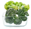 Frozen broccoli with ice crystals isolated on white background Royalty Free Stock Photo