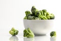 Frozen Broccoli Isolated on a White Background in white bowl Royalty Free Stock Photo