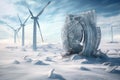frozen and broken wind turbines in isolation