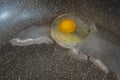 Frozen bull`s eye egg cooked on a non-stick pan that cooks slowly Royalty Free Stock Photo