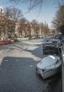 Frozen canals in the center of Amsterdam