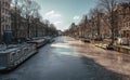 Frozen canals in the center of Amsterdam