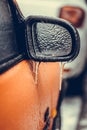 Frozen car mirror Royalty Free Stock Photo