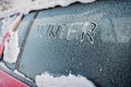Frozen car window, winter transport issues Royalty Free Stock Photo