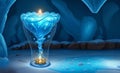 Frozen cartoon cave with the light candle inside