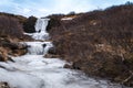 Frozen cascading waterfall from the meltwaters of Icelandic glaciers