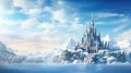 Frozen Castle with snow fall mountains