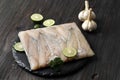 Frozen Catfish Fillet on Wooden Table Royalty Free Stock Photo