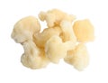 Frozen cauliflower florets on white, top view. Vegetable preservation Royalty Free Stock Photo