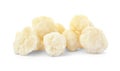 Frozen cauliflower on white background. Vegetable preservation