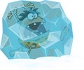 Frozen Caveman Cartoon Character In A Block Of Ice