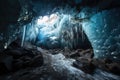 frozen cavern, with dramatic lighting, creating ethereal and otherworldly atmosphere