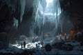 frozen cavern, with strange and otherworldly creatures lurking in the shadows