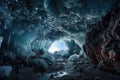 frozen cavern, with view of distant stars and galaxies, providing glimpse into the vastness of space