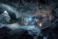 frozen cavern, with view of the distant stars and planets visible through the ceiling