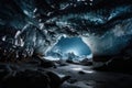 frozen cavern, with view of the night sky and shining stars visible through the ice