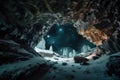 frozen cavern, with view of the stars and celestial bodies above