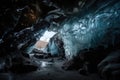 frozen cavern, with view of the stars shining through the opening above