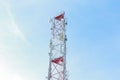 Frozen Cellular Tower in the mountains. Telecommunications tower with many different antennas for signal transmission Royalty Free Stock Photo