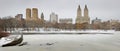Frozen Central Park Lake with Manhattan Upper West Side skyline