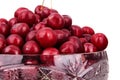 Frozen cherries in a bowl. isolated on white background Royalty Free Stock Photo