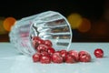 Frozen cherry in the glass on white surface with dark background Royalty Free Stock Photo