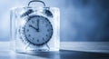 Frozen clock in ice block melting Royalty Free Stock Photo
