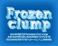 Frozen clump alphabet font. 3D cartoon ice letters, numbers and symbols. Uppercase and lowercase.