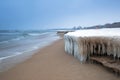 Frozen coast of Baltic Sea in Gdansk