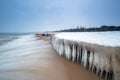 Frozen coast of Baltic Sea in Gdansk