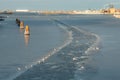 Frozen Copenhagen canal. Cold sunny winter day in Denmark Europe