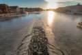 Frozen Copenhagen canal. Cold sunny winter day in Denmark Europe Royalty Free Stock Photo