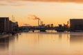 Frozen Copenhagen canal. Cold sunny winter sunset in Denmark Europe Royalty Free Stock Photo