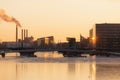 Frozen Copenhagen canal. Cold sunny winter sunset in Denmark Europe Royalty Free Stock Photo