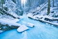 Frozen creek in Sucha Bela gorge in Slovak Paradise during winter