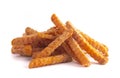 Frozen Crinkled Sweet Potato Fries on a White Background