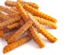 Frozen Crinkled Sweet Potato Fries on a White Background
