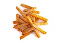 Frozen Crinkled Sweet Potato Fries on a White Background