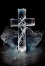 Frozen Cross on a Dark Background. AI Generated