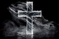 Frozen Cross on a Dark Background. AI Generated