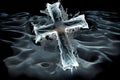 Frozen Cross on a Dark Background. AI Generated