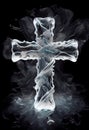 Frozen Cross on a Dark Background. AI Generated