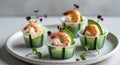 Frozen cucumber cups with shrimp and avocado appetizer Royalty Free Stock Photo
