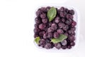 frozen currant berries top view on a white background