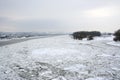 Frozen Danube in Novi Sad, Serbia, view from Liberty bridge.