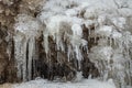 Frozen Dauda waterfall in winter closeup photo for background. Royalty Free Stock Photo