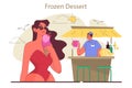 Frozen dessert. Female character in a swimsuit holding an ice cream.