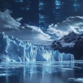 Frozen Digital Landscape, Where Data Meets Ice and Nature Merges with Technology Royalty Free Stock Photo
