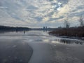 Frozen Dnipro river channel in winter, Ukraine Royalty Free Stock Photo